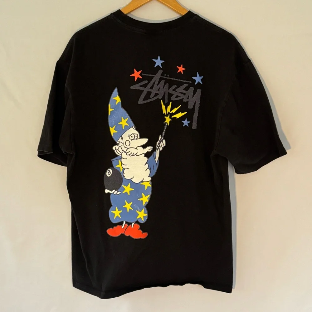 Stussy Wizard Graphic T-Shirt Black XL Vintage Style Streetwear 8-Ball Spell - Picture 2 of 10
